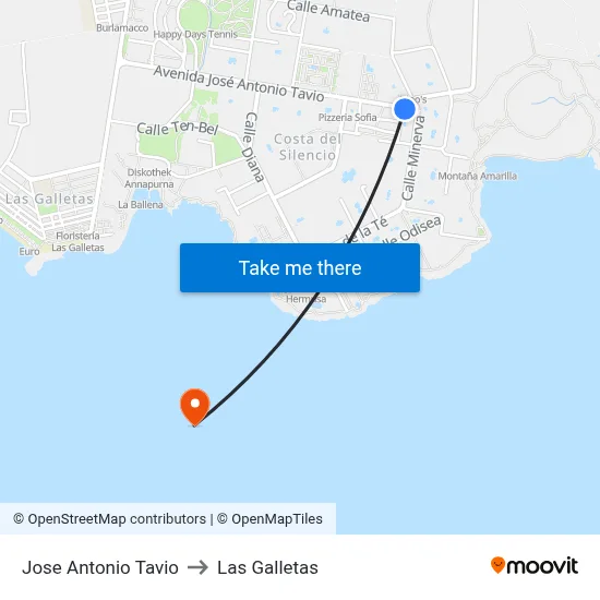 Jose Antonio Tavio to Las Galletas map