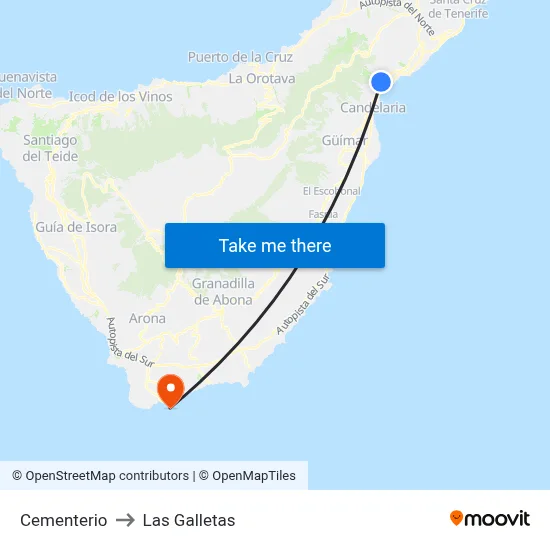 Cementerio to Las Galletas map