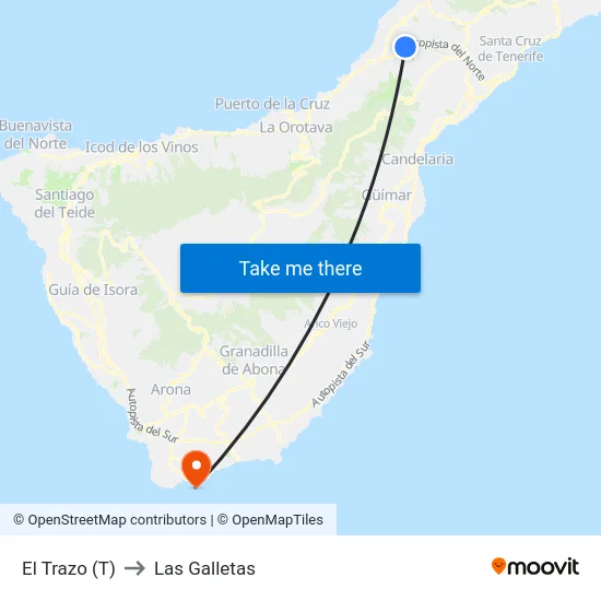 El Trazo (T) to Las Galletas map
