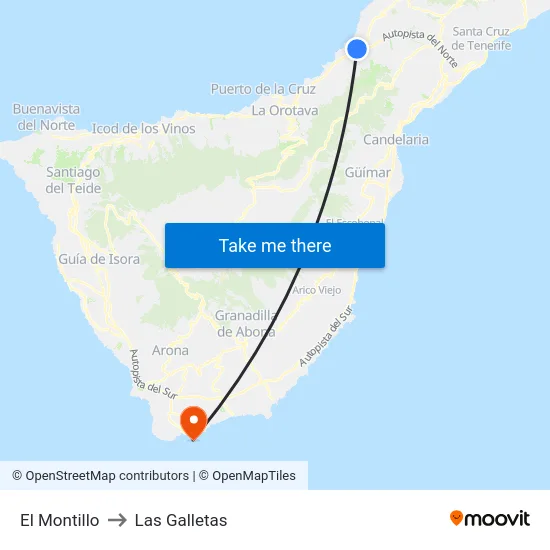 El Montillo to Las Galletas map