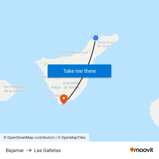 Bajamar to Las Galletas map