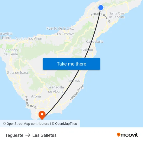 Tegueste to Las Galletas map