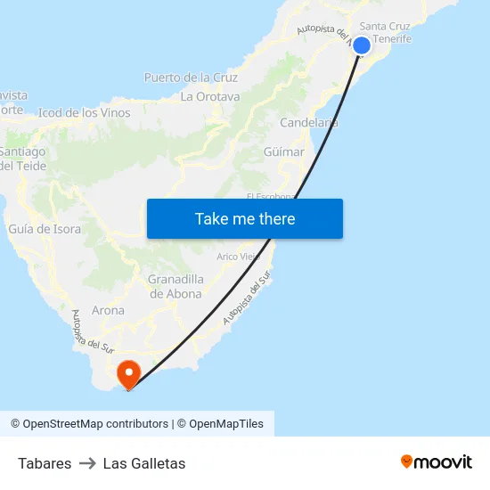 Tabares to Las Galletas map