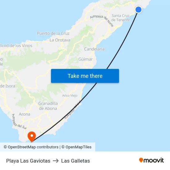 Playa Las Gaviotas to Las Galletas map