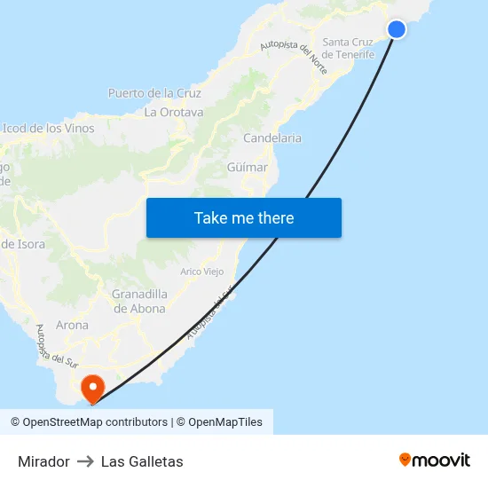 Mirador to Las Galletas map