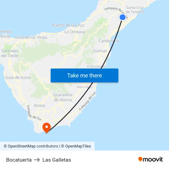 Bocatuerta to Las Galletas map
