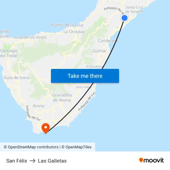 San Félix to Las Galletas map