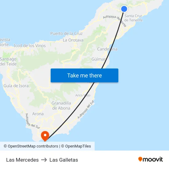 Las Mercedes to Las Galletas map