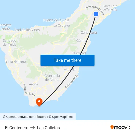 El Centenero to Las Galletas map