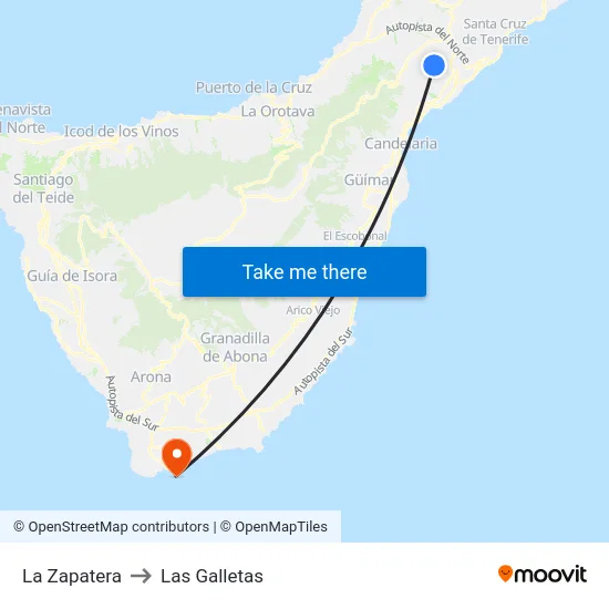 La Zapatera to Las Galletas map