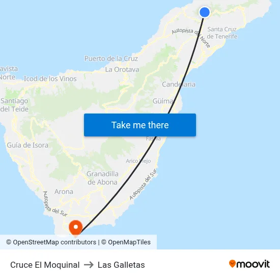Cruce El Moquinal to Las Galletas map