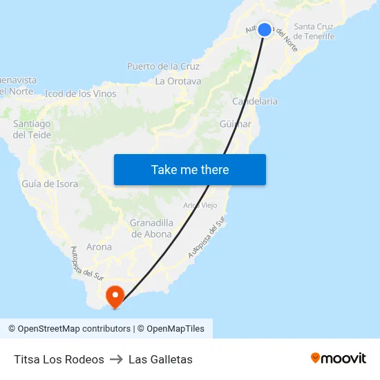 Titsa Los Rodeos to Las Galletas map
