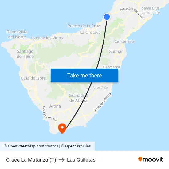 Cruce La Matanza (T) to Las Galletas map