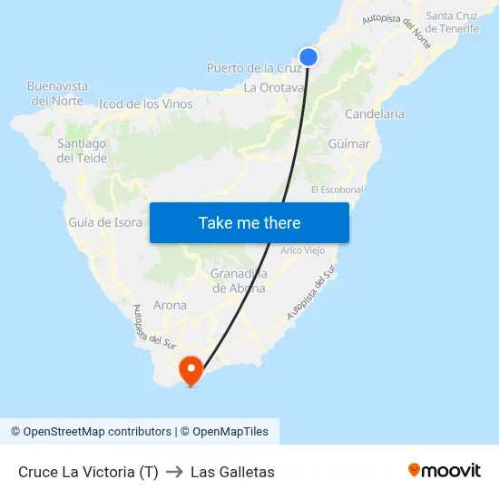 Cruce La Victoria (T) to Las Galletas map