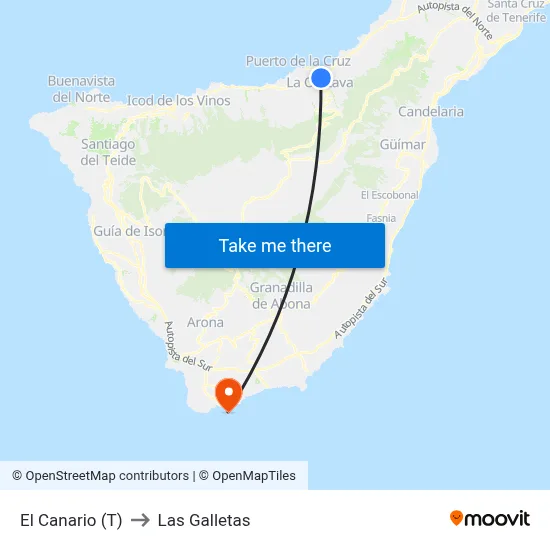 El Canario (T) to Las Galletas map