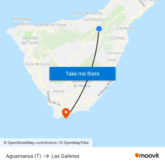 Aguamansa (T) to Las Galletas map