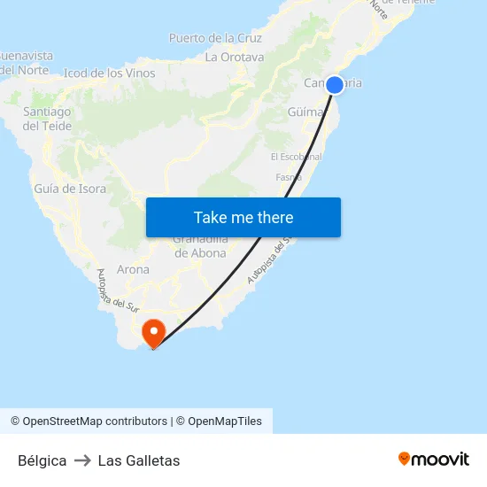 Bélgica to Las Galletas map