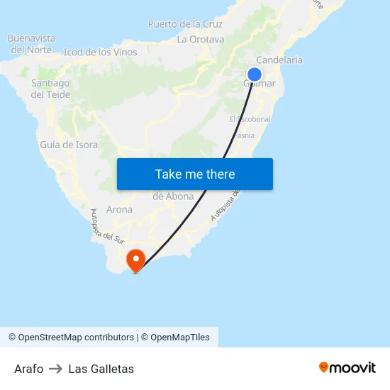 Arafo to Las Galletas map