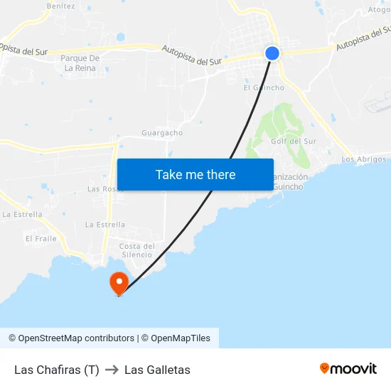 Las Chafiras (T) to Las Galletas map