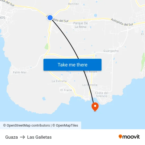 Guaza to Las Galletas map