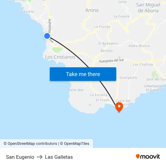 San Eugenio to Las Galletas map