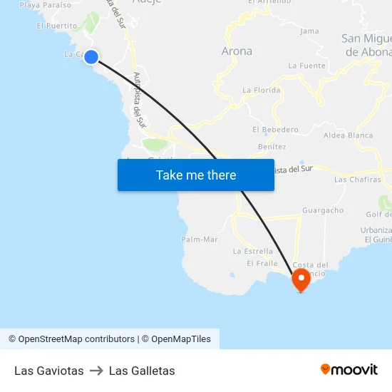 Las Gaviotas to Las Galletas map