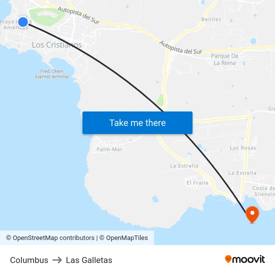 Columbus to Las Galletas map