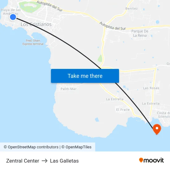 Zentral Center to Las Galletas map