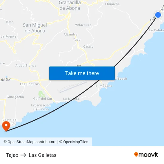 Tajao to Las Galletas map