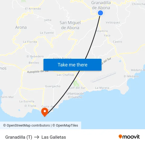 Granadilla (T) to Las Galletas map
