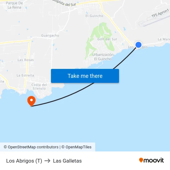 Los Abrigos (T) to Las Galletas map