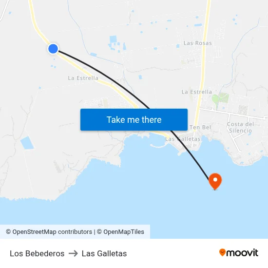 Los Bebederos to Las Galletas map