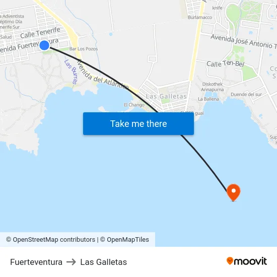 Fuerteventura to Las Galletas map