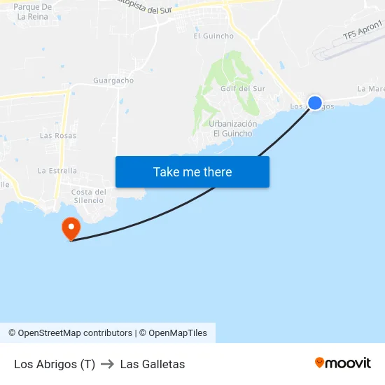 Los Abrigos (T) to Las Galletas map