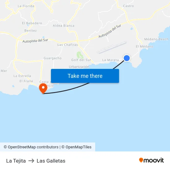 La Tejita to Las Galletas map