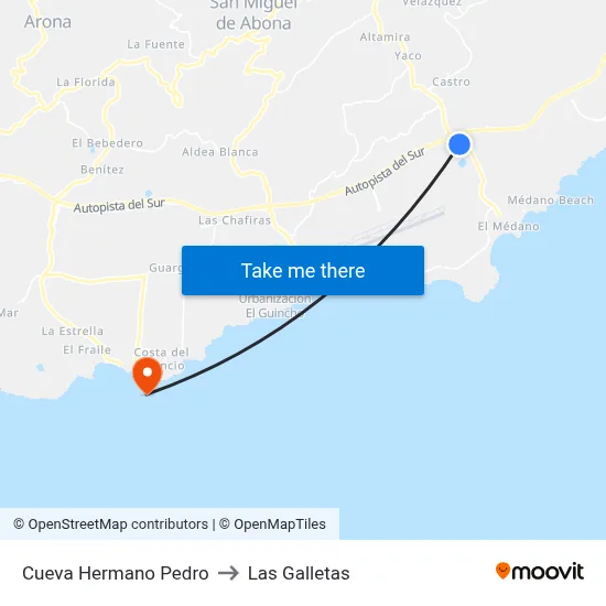 Cueva Hermano Pedro to Las Galletas map