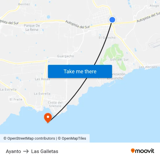 Ayanto to Las Galletas map