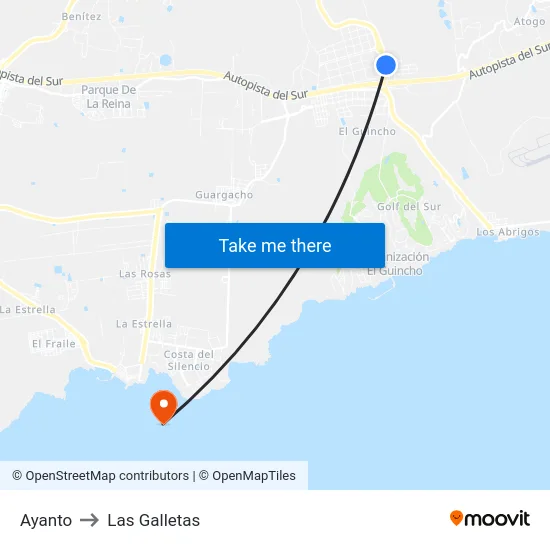 Ayanto to Las Galletas map