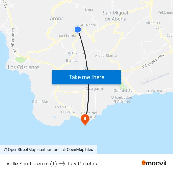 Valle San Lorenzo (T) to Las Galletas map