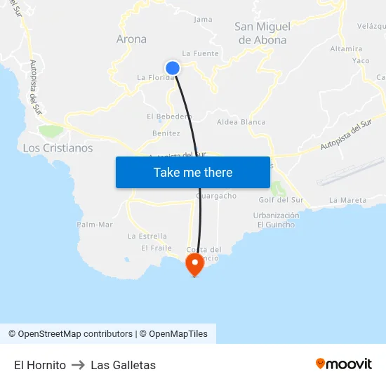 El Hornito to Las Galletas map