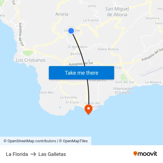 La Florida to Las Galletas map