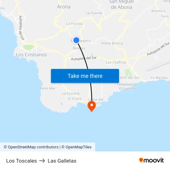 Los Toscales to Las Galletas map