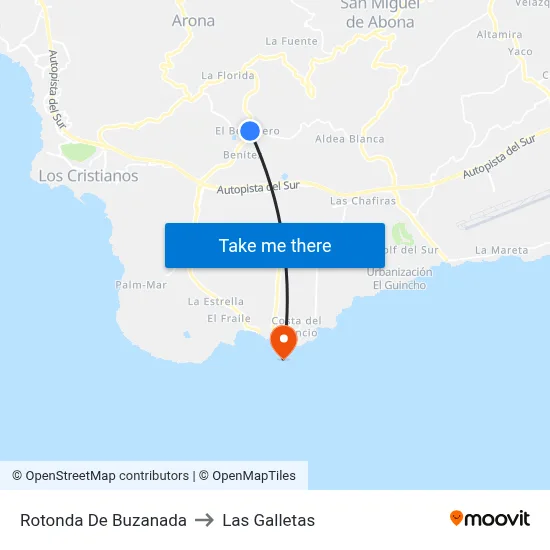 Rotonda De Buzanada to Las Galletas map