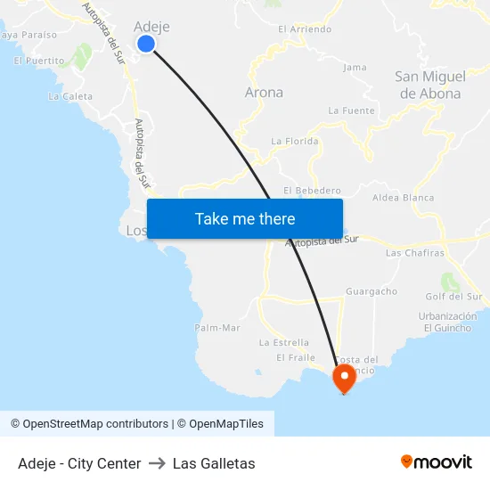 Adeje - City Center to Las Galletas map