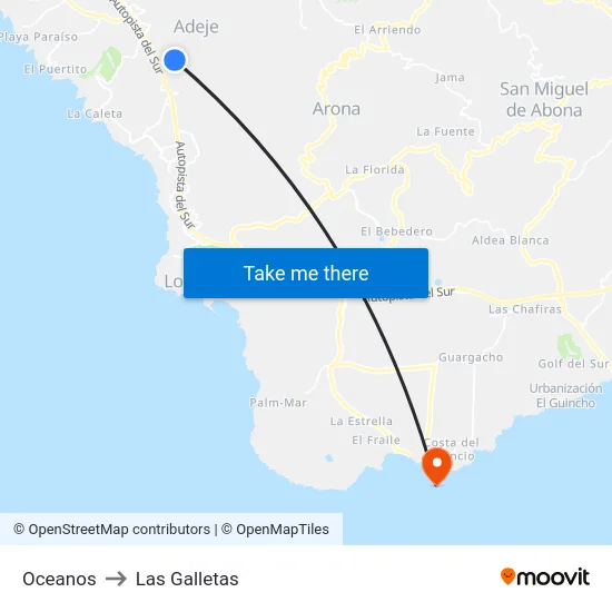 Oceanos to Las Galletas map
