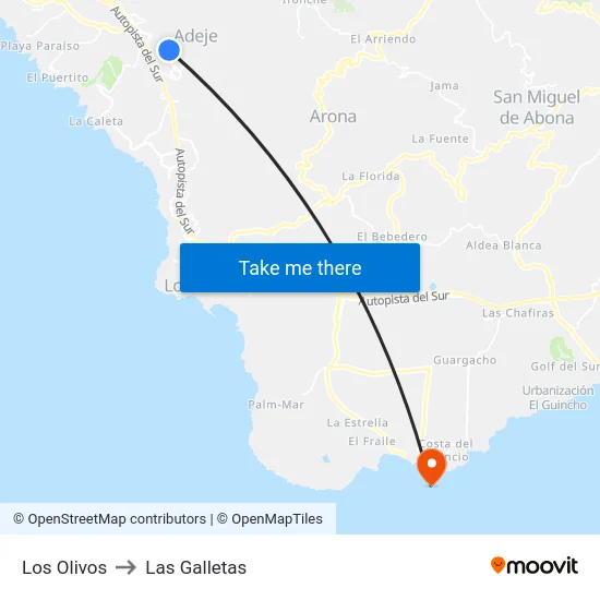 Los Olivos to Las Galletas map