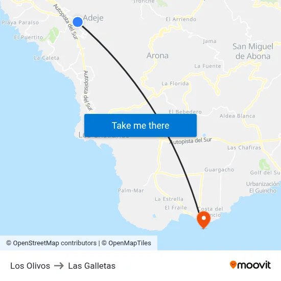 Los Olivos to Las Galletas map