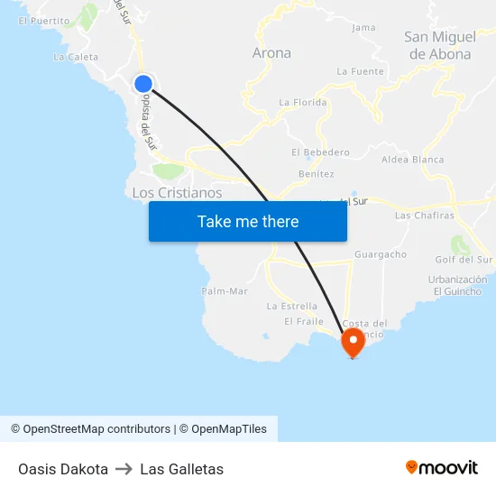 Oasis Dakota to Las Galletas map