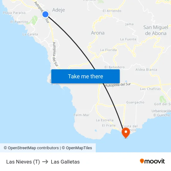 Las Nieves (T) to Las Galletas map