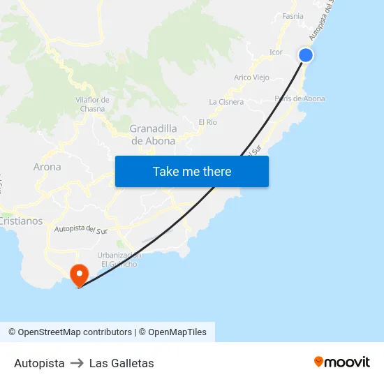 Autopista to Las Galletas map